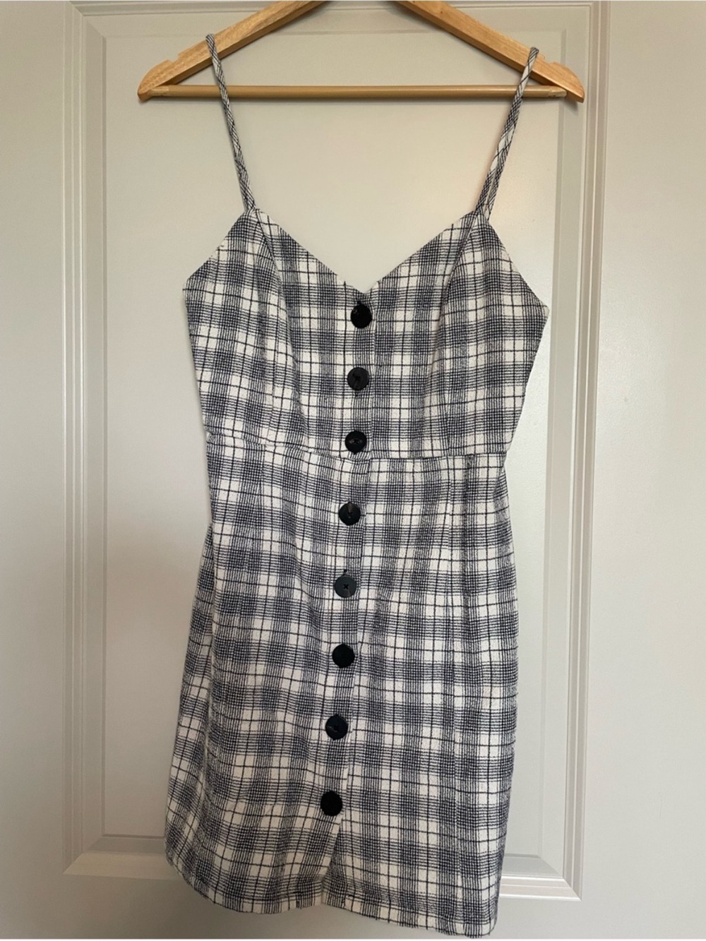Zara TRF Collection Gray Plaid Button-Front Spaghetti Strap Mini Dress